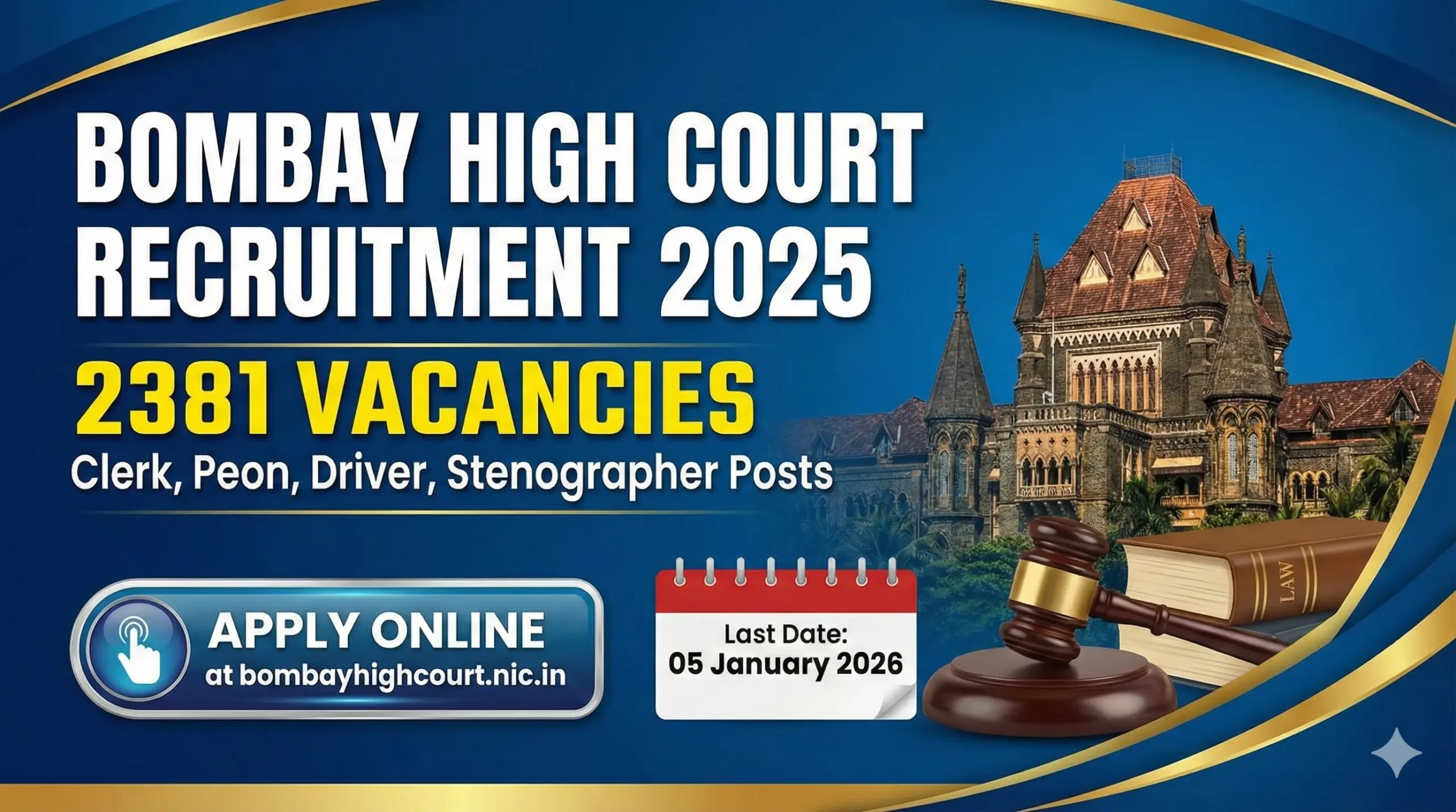 Bombay High Court Recruitment 2025: Apply Online for 2381 Clerk, Peon & Steno Posts
